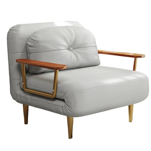 Bodensofa mit Schlaffunktion Tech-Leder Einzel-sofabett 6-Fach Verstellbare Rückenlehne Klappbares Gästebett mit Vergoldeten Armlehnen und Stuhlbeinen(Gray,190 * 80 * 33cm) von Generic