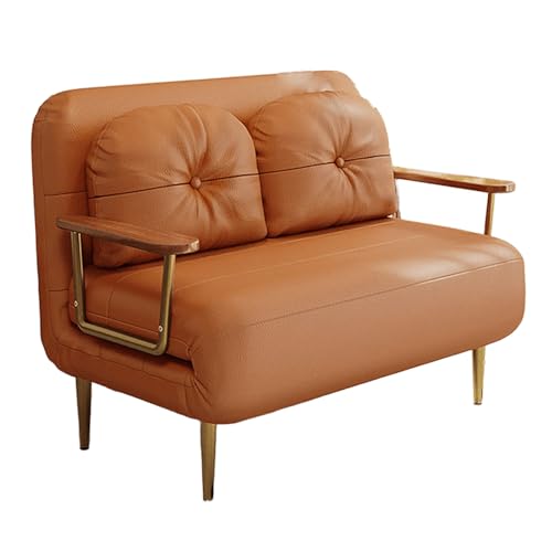 Bodensofa mit Schlaffunktion Tech-Leder Einzel-sofabett 6-Fach Verstellbare Rückenlehne Klappbares Gästebett mit Vergoldeten Armlehnen und Stuhlbeinen(Orange,190 * 100 * 33cm) von Generic