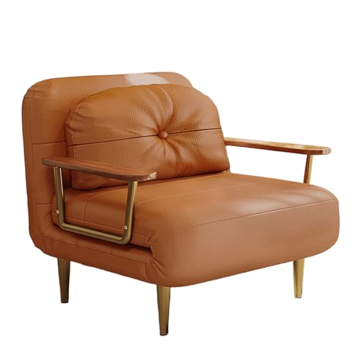 Bodensofa mit Schlaffunktion Tech-Leder Einzel-sofabett 6-Fach Verstellbare Rückenlehne Klappbares Gästebett mit Vergoldeten Armlehnen und Stuhlbeinen(Orange,190 * 80 * 33cm) von Generic
