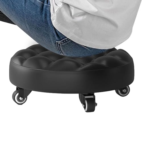 Bodenstuhl für Erwachsene – niedriger Hocker mit Rollsitz, Rollhocker aus PU-Leder | geringe Höhe mit 4 Rädern, gepolsterter Bodensitz, tragbar, Mehrzweck-Hocker für die Reinigung D von Generic