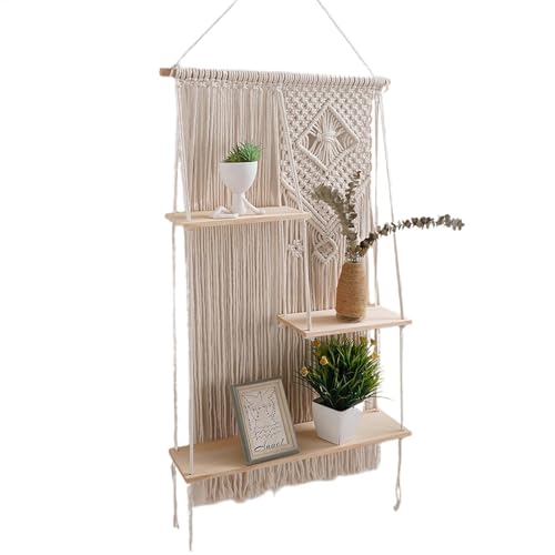 Böhmisches Wandregal, Makramee Wandbehang Rack, 3 Etagen Wand Pflanze Hängeregale, Dekorative Lagerregale, Böhmisches Regal Organizer für Böhmisches Wandregal, Makramee Wandbehang Rack, 3 Etagen Wand Pflanze Hängeregale, Dekorative Lagerregale, Böhmisches Regal Organizer für von Generic