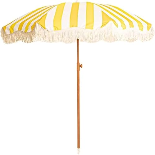 Boho Gelb Gestreifter Gartensonnenschirm 200cm, Kippbarer Outdoor-strandurlaubsschirm Mit Fransen, Upf50 Uv-Schutz Sonnenschirm Für Pool, Terrasse, Yellow, 200cm/6.6ft von Generic