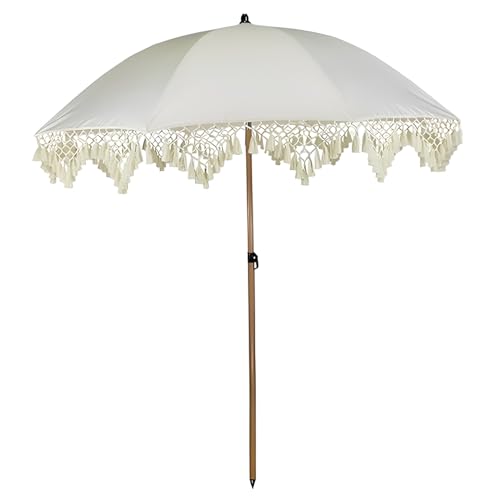 Boho Tilt Sonnenschirm mit Fransen, 200cm Tragbarer UV-Schutz Sonnenschirm mit Quasten, für Terrasse, Garten, Pool von Generic