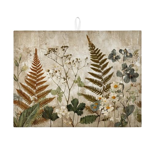 Botanische Abtropfmatte für Küchentheke, Vintage-Blumenmuster, saugfähig, rustikale Mikrofaser-Abtropfmatte für Kaffeebar, 45,7 x 61 cm Botanische Abtropfmatte für Küchentheke, Vintage-Blumenmuster, saugfähig, rustikale Mikrofaser-Abtropfmatte für Kaffeebar, 45,7 x 61 cm von Generic