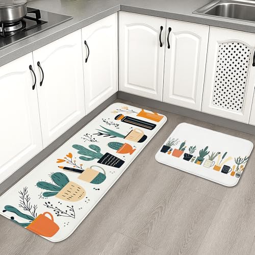Botanische Küchenmatten für Boden, modernes Flora-Design, gepolstert, rutschfest, Dekor-Teppiche für Küchenspüle, Waschküche und Badezimmer, 2 Stück Botanische Küchenmatten für Boden, modernes Flora-Design, gepolstert, rutschfest, Dekor-Teppiche für Küchenspüle, Waschküche und Badezimmer, 2 Stück von Generic