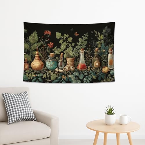 Botanischer Vintage-Kräuter-Wandteppich, grüner Glas-Trank-Dekor, Wandbehang, verzauberte Ästhetik für Schlafzimmer, Wohnzimmer, gemütliche Räume, von der Natur inspirierte Wandkunst, 152,4 x 127,7 cm Botanischer Vintage-Kräuter-Wandteppich, grüner Glas-Trank-Dekor, Wandbehang, verzauberte Ästhetik für Schlafzimmer, Wohnzimmer, gemütliche Räume, von der Natur inspirierte Wandkunst, 152,4 x 127,7 cm von Generic