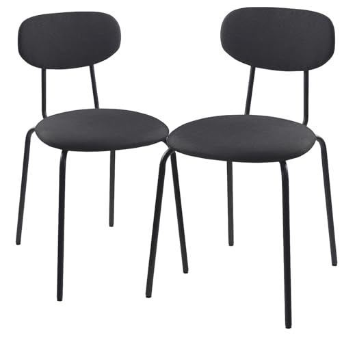 Boucle Esszimmerstühle 2er Set, Stapelbare Gepolsterte Küchenstühle mit Gebogener Rückenlehne, Tragbar für Wohnung, Esszimmer, Wohnzimmer(Black,2PCS) von Generic