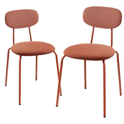 Boucle Esszimmerstühle 2er Set, Stapelbare Gepolsterte Küchenstühle mit Gebogener Rückenlehne, Tragbar für Wohnung, Esszimmer, Wohnzimmer(Red,2PCS) von Generic