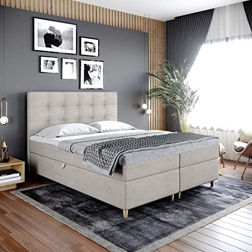 Boxspringbett DANTE - Doppelbett, Bett mit Bonellmatratze und Topper, 2 Bettkästen für Bettwäsche, Polsterbett, Modern, Elegant, Schlafzimmer, Schlafzimmermöbel, Schlafzimmerbett (140x200, Cappuccino) von Furnistar