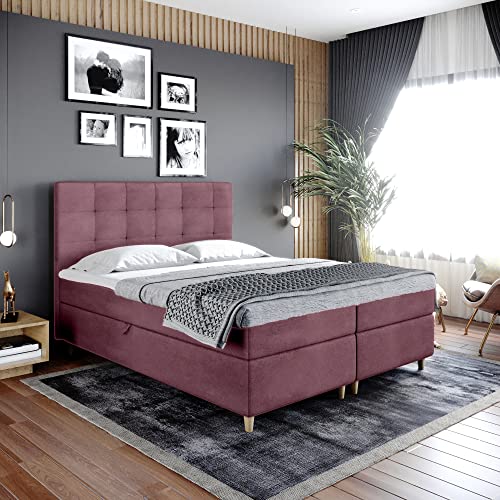 Boxspringbett Dante - Doppelbett, Bett mit Bonellmatratze und Topper, 2 Bettkästen für Bettwäsche, Polsterbett, Modern, Elegant, Schlafzimmer, Schlafzimmermöbel, Schlafzimmerbett (140x200, Rottwein) von Generic