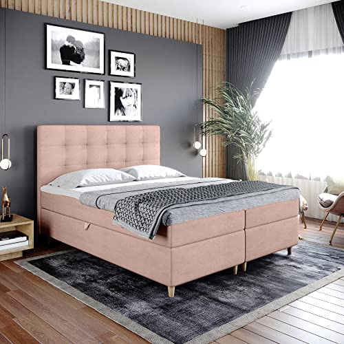 Boxspringbett Dante - Doppelbett, Bett mit Bonellmatratze und Topper, 2 Bettkästen für Bettwäsche, Polsterbett, Modern, Elegant, Schlafzimmer, Schlafzimmermöbel, Schlafzimmerbett (160x200, Rosa) von Furnistar