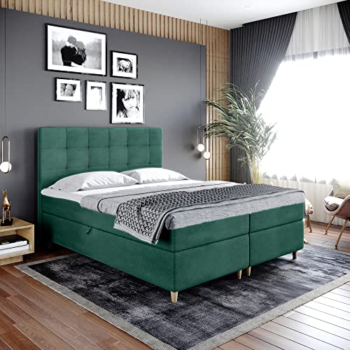 Boxspringbett Dante - Doppelbett, Bett mit Bonellmatratze und Topper, 2 Bettkästen für Bettwäsche, Polsterbett, Modern, Elegant, Schlafzimmer, Schlafzimmermöbel, Schlafzimmerbett (180x200, Grün) von Generic