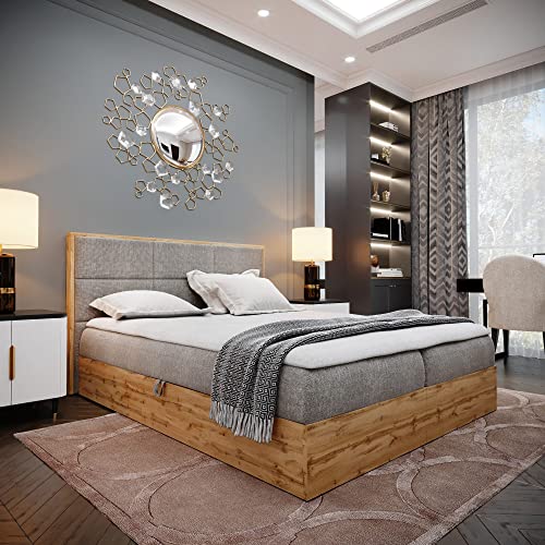 Boxspringbett LOFT 1 - Das Perfekte Doppelbett für Ihr Schlafzimmer. 180x200cm Mit Bonellmatratze, Bettkasten für Bettwäsche und Topper. Mit Kopfteil. (LOFT 1 Grau, 180x200) von Furnistar
