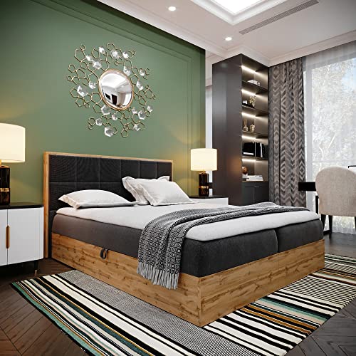 LOFT 2 Boxspringbett Doppelbett - Das Perfekte Bett für Ihr Schlafzimmer. 140x200cm Mit Bonellmatratze, Bettkasten für Bettwäsche und Topper. Mit Kopfteil. (Schwarz, 140x200) von Furnistar