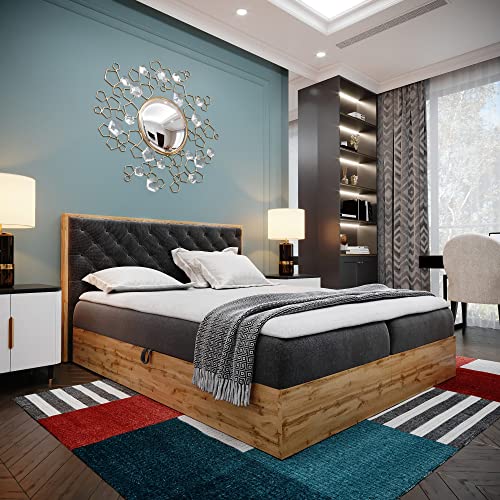 LOFT 3 Boxspringbett Doppelbett - Das Perfekte Bett für Ihr Schlafzimmer. 140x200cm Mit Bonellmatratze, Bettkasten für Bettwäsche und Topper. Mit Kopfteil. (Schwarz) von Furnistar