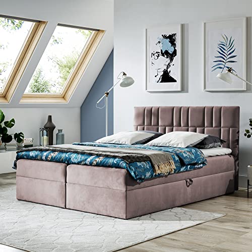Boxspringbett Doppelbett TEO - Bett mit Bonellmatratze, mit Bettkasten für Bettwäsche und Topper. Gepolsterte Kopfstütze in 3 verschiedenen Varianten (Altrosa, 120x200 TEO 1) von Furnistar