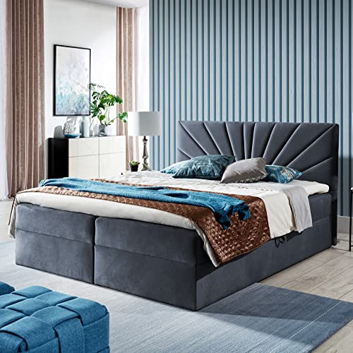 Boxspringbett Doppelbett TEO - Bett mit Bonellmatratze, mit Bettkasten für Bettwäsche und Topper. Gepolsterte Kopfstütze in 3 verschiedenen Varianten (Anthrazit, 120x200 TEO 2) von Furnistar