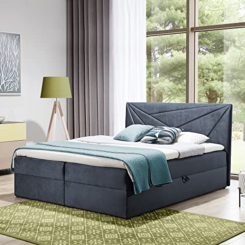 Boxspringbett Doppelbett TEO - Bett mit Bonellmatratze, mit Bettkasten für Bettwäsche und Topper. Gepolsterte Kopfstütze in 3 verschiedenen Varianten (Anthrazit, 140x200 TEO 3) von Furnistar