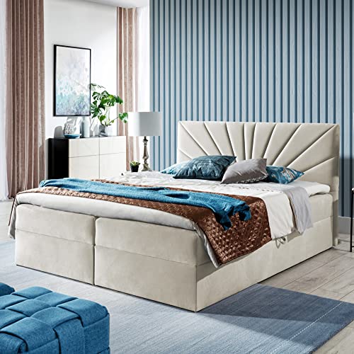 Boxspringbett Doppelbett TEO - Bett mit Bonellmatratze, mit Bettkasten für Bettwäsche und Topper. Gepolsterte Kopfstütze in 3 verschiedenen Varianten (Beige, 120x200 TEO 2) von Generic