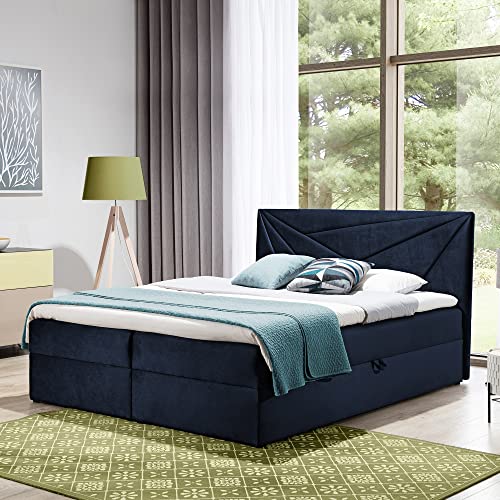 Boxspringbett Doppelbett TEO - Bett mit Bonellmatratze, mit Bettkasten für Bettwäsche und Topper. Gepolsterte Kopfstütze in 3 verschiedenen Varianten (Dunkel blau, 120x200 TEO 3) von Generic