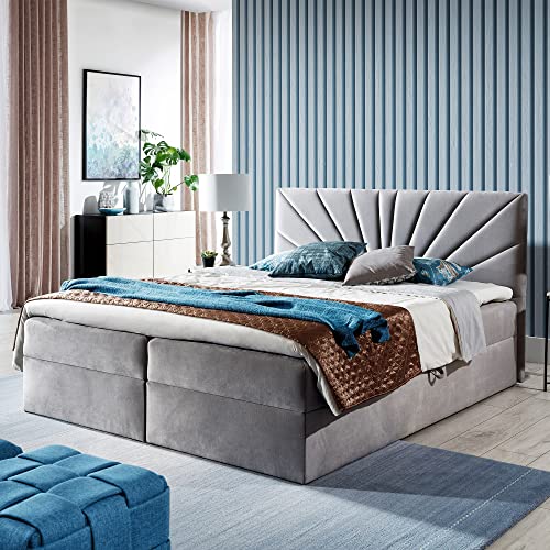 Boxspringbett Doppelbett TEO - Bett mit Bonellmatratze, mit Bettkasten für Bettwäsche und Topper. Gepolsterte Kopfstütze in 3 verschiedenen Varianten (Grau, 120x200 TEO 2) von Furnistar
