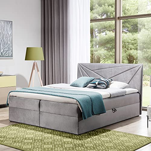 Boxspringbett Doppelbett TEO - Bett mit Bonellmatratze, mit Bettkasten für Bettwäsche und Topper. Gepolsterte Kopfstütze in 3 verschiedenen Varianten (Grau, 160x200 TEO 3) von Furnistar
