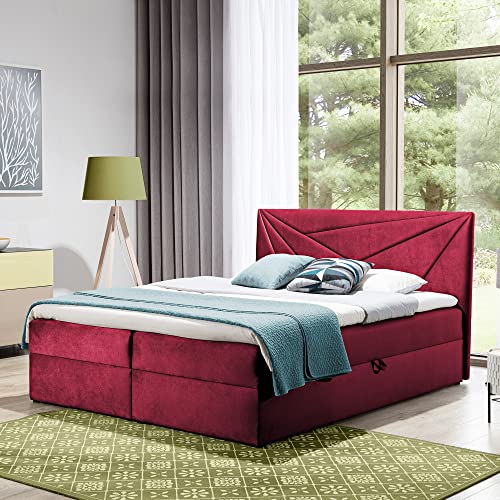 Boxspringbett Doppelbett TEO - Bett mit Bonellmatratze, mit Bettkasten für Bettwäsche und Topper. Gepolsterte Kopfstütze in 3 verschiedenen Varianten (Rot, 120x200 TEO 3) von Generic