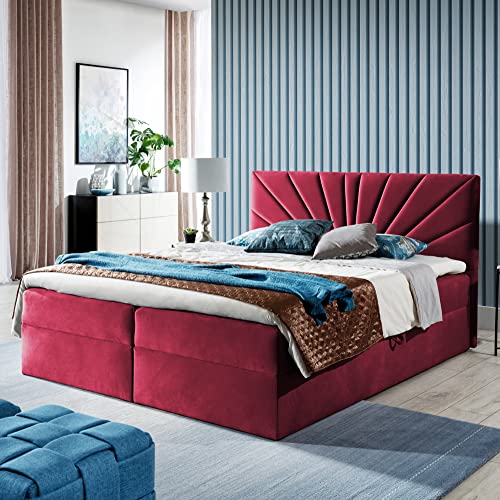 Boxspringbett Doppelbett TEO - Bett mit Bonellmatratze, mit Bettkasten für Bettwäsche und Topper. Gepolsterte Kopfstütze in 3 verschiedenen Varianten (Rot, 160x200 TEO 2) von Generic