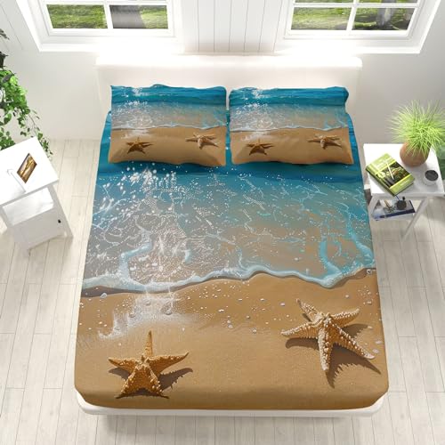 Boxspringbett Spannbettlaken 180x200cm Strand-Sand-Seestern Spannbettlaken für Topper, Spannbetttuch Weiche Atmungsaktiv Hypoallergen Microfaser, Spannbettlaken Sets mit 2 Kissenbezug Boxspringbett Spannbettlaken 180x200cm Strand-Sand-Seestern Spannbettlaken für Topper, Spannbetttuch Weiche Atmungsaktiv Hypoallergen Microfaser, Spannbettlaken Sets mit 2 Kissenbezug von Generic