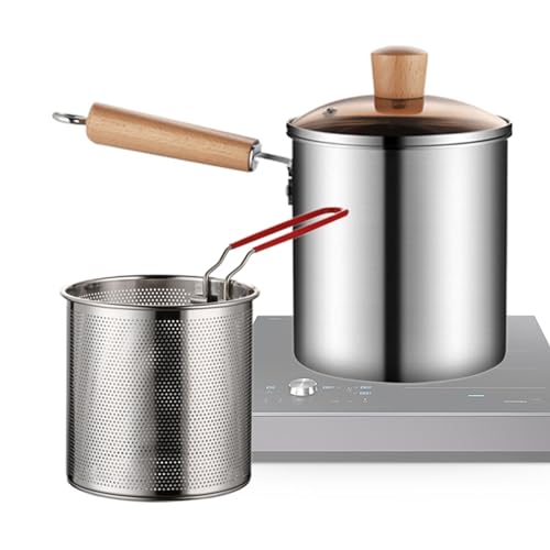 Bratentopf, Tempura Edelstahl Fritteuse, Antihaft-Fritteuse für Herd, hitzebeständiger Deckel Fritteuse, japanischer Stil, Ölabtropfgitter zum Braten von Hähnchenflügeln, Pap von Generic
