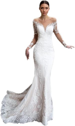 Brautkleid Damen Formell Spitze Bodycon Maxi Ballkleid Meerjungfrau Abendkleid Elegantes Brautkleid Rückenfrei V-Ausschnitt, White, XS Brautkleid Damen Formell Spitze Bodycon Maxi Ballkleid Meerjungfrau Abendkleid Elegantes Brautkleid Rückenfrei V-Ausschnitt, White, XS von Generic