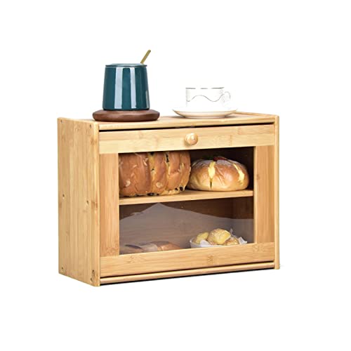 Bread Bin Bamboo Bread Box Two Layer Bread Storage Holder Large Capacity Food Multifunctional Kitchen Organizer Desktop Stationary 40 * 17 * 30.5cm von Generic