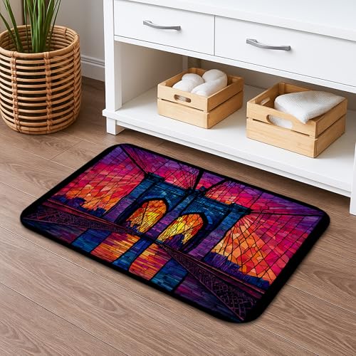 Bridge Vibrant Art Badematte, abstraktes Sonnenuntergang-Muster, rutschfester Badteppich, bunte dekorative Matte für Badezimmerboden, 50,8 x 81,3 cm von Generic