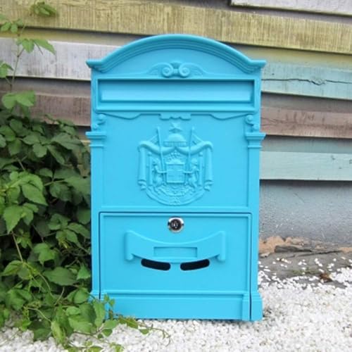 Briefkasten Wandbehang Outdoor Post Box Wasserdicht Outdoor Mit Schloss Briefkasten Kreativ Vintage, Light Blue von Generic