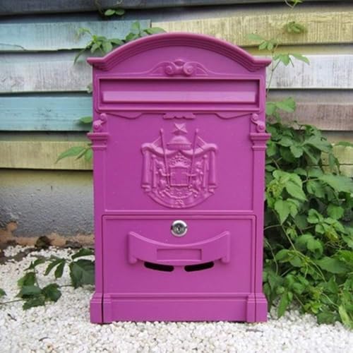 Briefkasten Wandbehang Outdoor Post Box Wasserdicht Outdoor Mit Schloss Briefkasten Kreativ Vintage, Purple von Generic