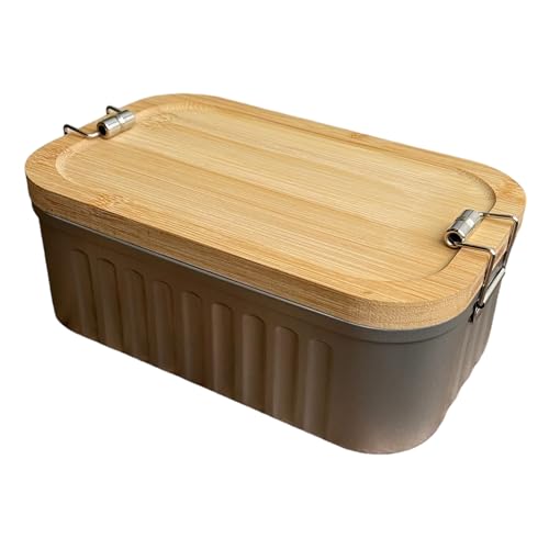 Brotdose | 21 x 13 x 7 cm | Brotdose für Kinder | Brotdose mit Deckel | Brotdose mit Holz Deckel | Brotdose Groß | Lunchbox | Bambusdeckel | XXL | Weißblech | Ideal für die Schule und die Arbeit von Generic