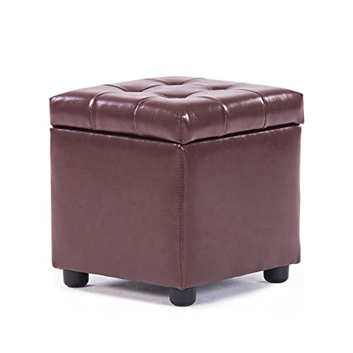 Brown Leather Ottoman Storage Footstool Water Resistant Concealed Storage Box Square Rectangle Foot Stool 42 * 42 * 40cm von Generic