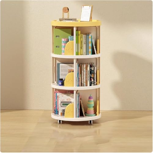 Buchständer, 360 ° Drehbares Bücherregal, Multifunktionales 360 Grad Drehbares Freistehendes Eckregal Aufbewahrungsregal, 3-stufiges Drehbares Bücherregal Kinder, Für Schlafzim, Yellow, 3 Layers von Generic