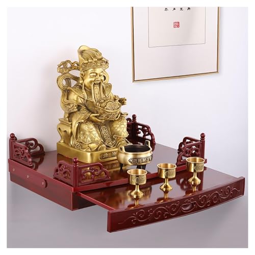 Buddha-Schrein-Buddha-Statue, Wandmontage, Buddha-Schränke, Holz-Buddha-Altarkabinett mit verstecktem Tablett, buddhistischer Altar-Schrein, Gebetsständer für Meditationsraum (40 x 33 cm) von Generic