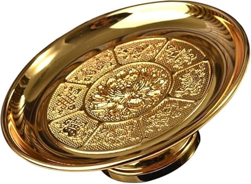 Buddhistische Opferteller Buddha Opfertablett Altar Opfertablett Opferplatte Obstteller Hohe Basis Opferbereitschaft, Gold, 15x15CM von Generic