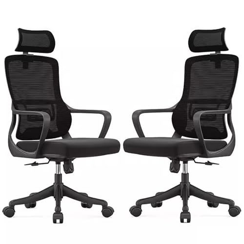 BüRostuhl Schreibtischstuhl Drehstuhl aus Netzgewebe mit Festen Armlehnen, Schminktisch Stuhl Lesesessel, Lordosenstütze und Bequemer Hoher Rückenlehne (2er-Pack)(Black) von Generic