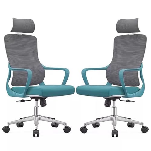 BüRostuhl Schreibtischstuhl Drehstuhl aus Netzgewebe mit Festen Armlehnen, Schminktisch Stuhl Lesesessel, Lordosenstütze und Bequemer Hoher Rückenlehne (2er-Pack)(Blue) von Generic