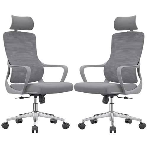 BüRostuhl Schreibtischstuhl Drehstuhl aus Netzgewebe mit Festen Armlehnen, Schminktisch Stuhl Lesesessel, Lordosenstütze und Bequemer Hoher Rückenlehne (2er-Pack)(Gray) von Generic