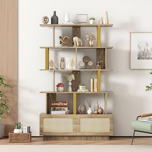 Bücherregal 105x32x160 cm mit Rattantüren Sicherheitsvorrichtung Display Unit Leiterregal Offene Einlegeböden für Wohnzimmer Büro Studie Hochschränke Holzfarbe Bücherregal 105x32x160 cm mit Rattantüren Sicherheitsvorrichtung Display Unit Leiterregal Offene Einlegeböden für Wohnzimmer Büro Studie Hochschränke Holzfarbe von Generic