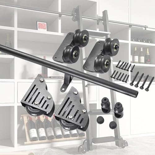Bücherregal Mobile Schiebeleiter Gleitschiene Hardware Kit Mit Boden Rollrolle Bibliothek Garderobe Integrierte Schiebeleiter Hardware Kit, 4ft/122cm Track Kit von Generic
