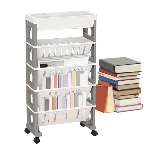 Bücherregal Organizer, Bücherwagen auf Rädern | Organizer Mehrschichtiges mit Rollen - Mehrzweck-Bücherregal Mobiles für Bücher, Tassen, Hefte Bücherregal Organizer, Bücherwagen auf Rädern | Organizer Mehrschichtiges mit Rollen - Mehrzweck-Bücherregal Mobiles für Bücher, Tassen, Hefte von Generic