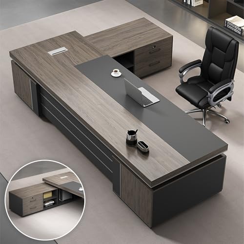 Büro-Computertisch, L-förmiger Büro-Chefschreibtisch mit Stauraum, Chefschreibtisch mit Schubladen und Kabelmanagement, Arbeitstisch für Büro und Arbeitszimmer (221 cm L x 160 cm B von Generic