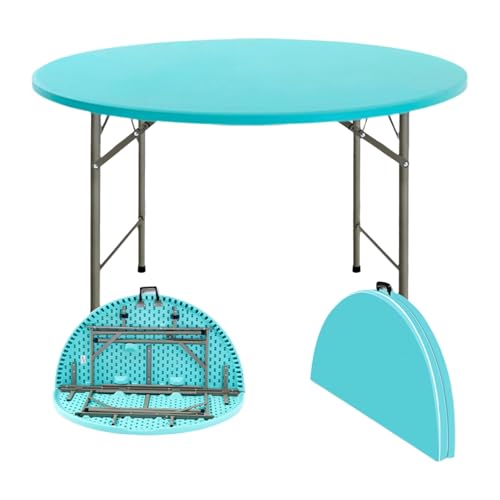 Büro Rundtisch Wasserdichter Runder Klapptisch für Drinnen und Draußen Kunststoff Gartentisch Tragbarer Runder Tisch für Party Camping Grill(Blue,135cm) von Generic
