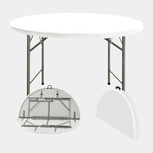 Büro Rundtisch Wasserdichter Runder Klapptisch für Drinnen und Draußen Kunststoff Gartentisch Tragbarer Runder Tisch für Party Camping Grill(White,122cm) von Generic