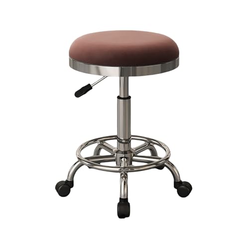 Bürohocker mit Rollen und Fußstütze 360° Drehhocker Höhenverstellbar 45-56cm für Büro Salon Massage Spa, Bis 150kg, Aus Kunstleder(Brown) von Generic
